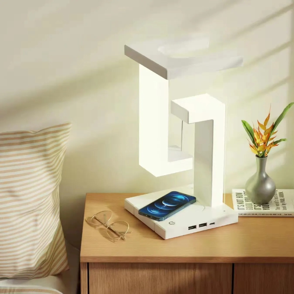 Magnetic Levitating Table Lamp with Wireless Charging – Intelligent LED Light, Modern Design, Durable ABS Plastic
