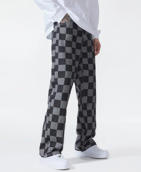 Men's Checkerboard Straight-Leg Trousers