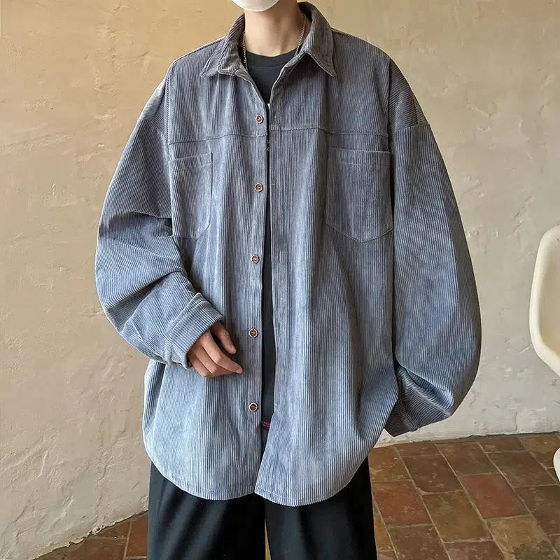 Men’s Corduroy Button-Up Shirt with Chest Pocket