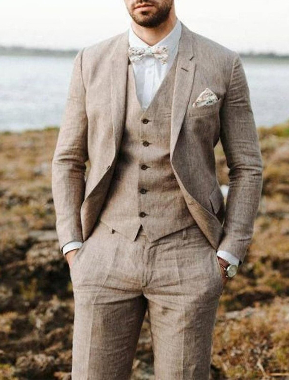 Men’s Cotton-Linen Three-Piece Suit