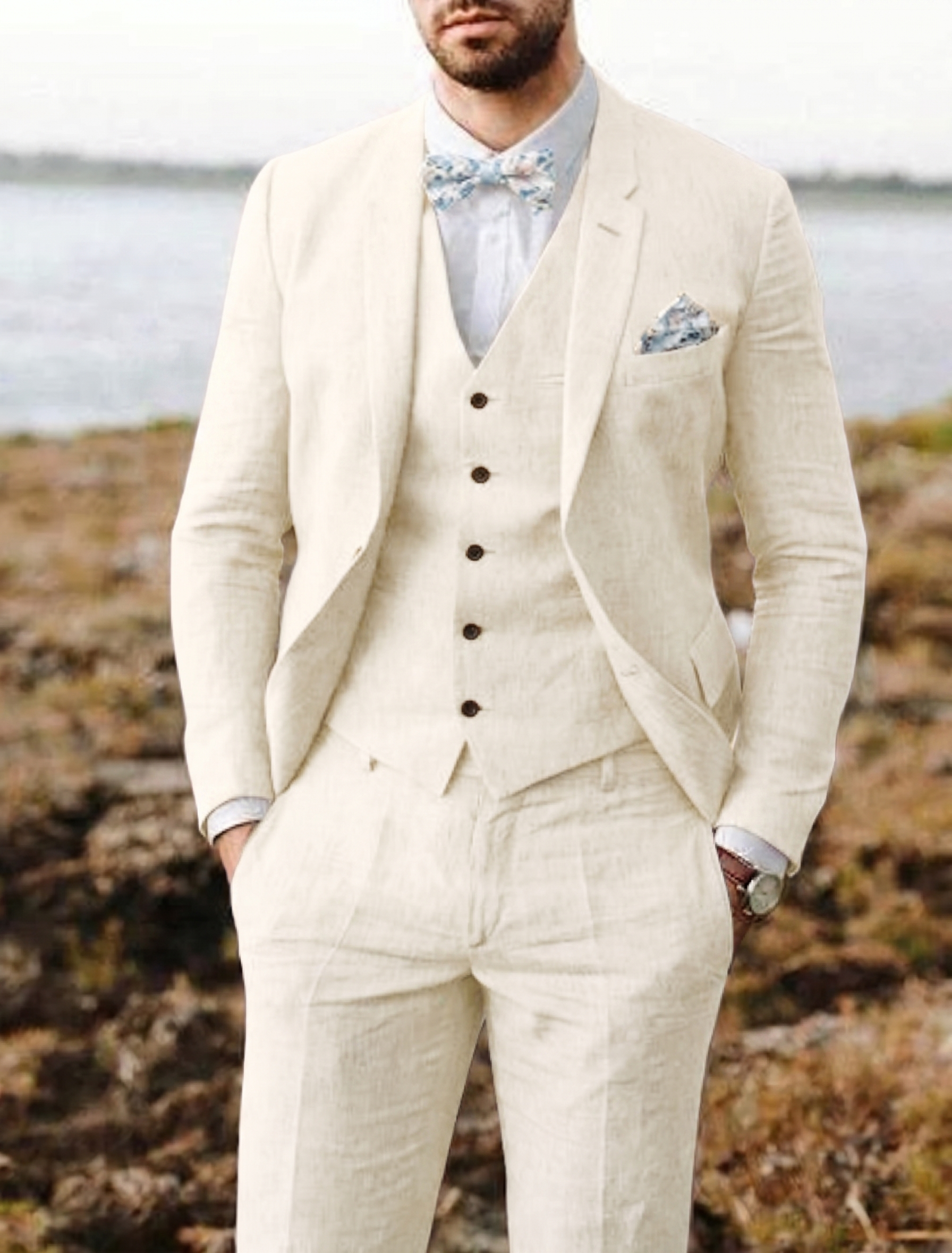 Men’s Cotton-Linen Three-Piece Suit