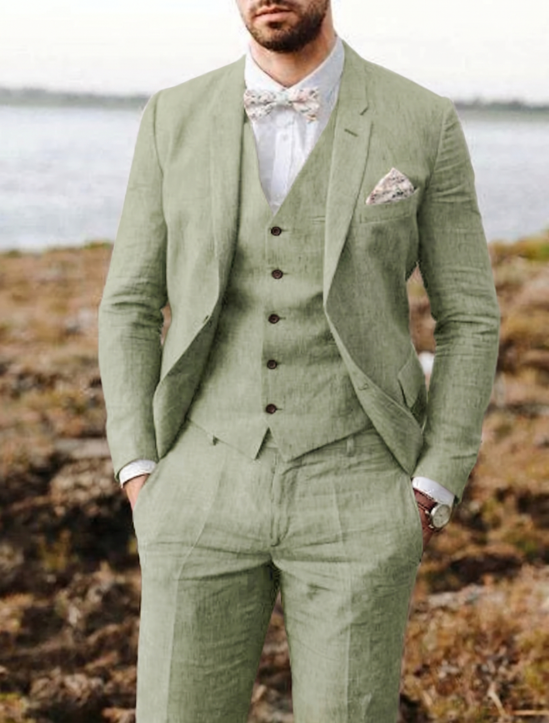 Men’s Cotton-Linen Three-Piece Suit