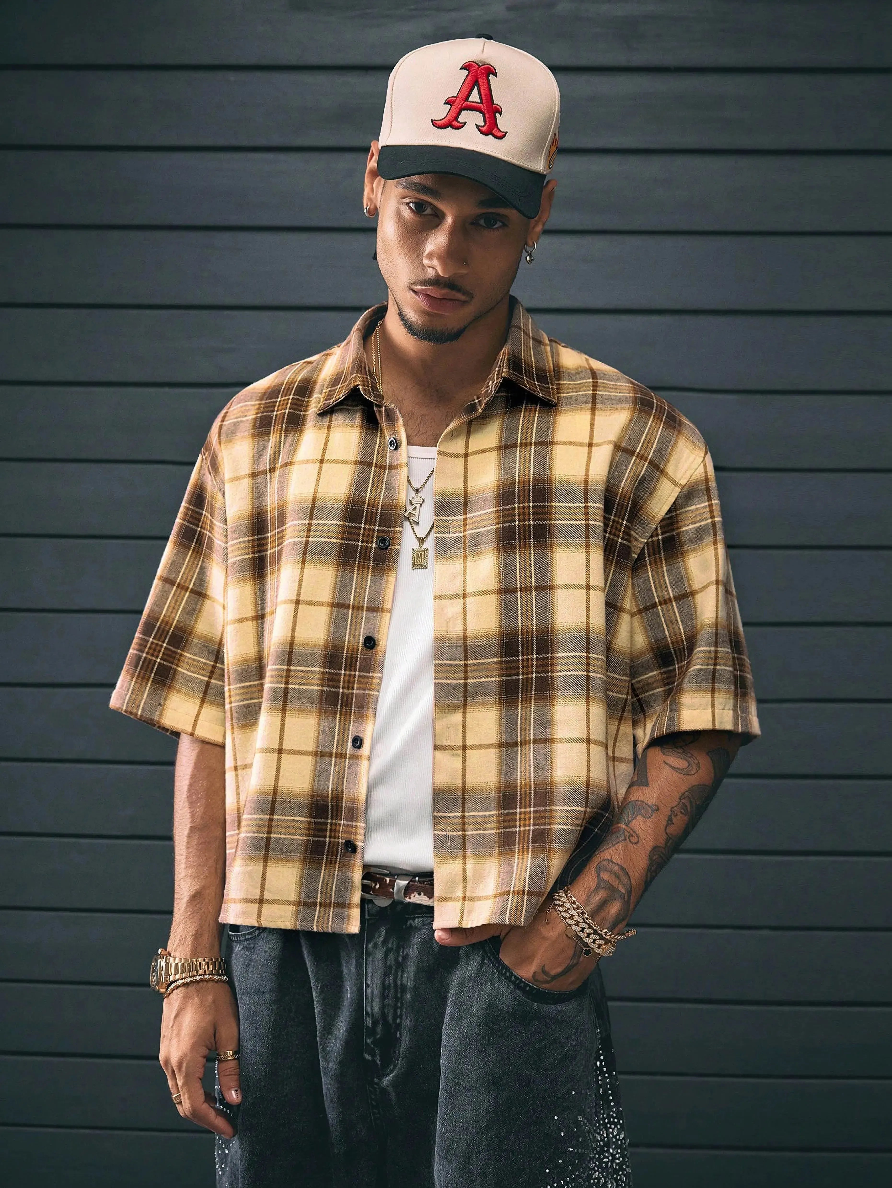 Men’s Cropped Plaid Shirt