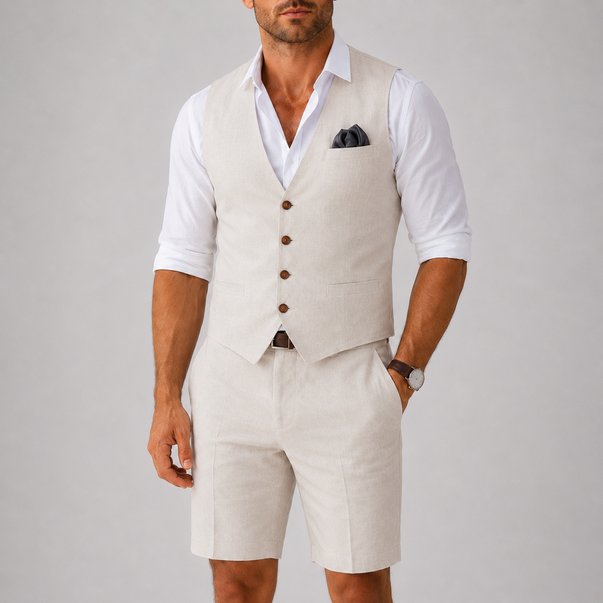 Men’s Linen-Look Vest and Shorts Set