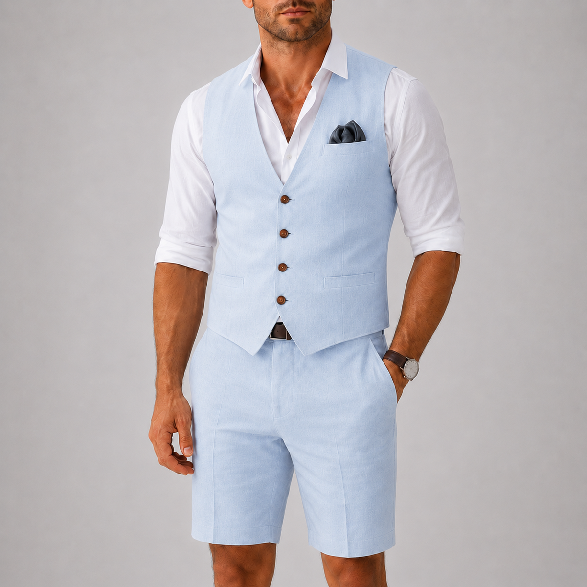 Men’s Linen-Look Vest and Shorts Set