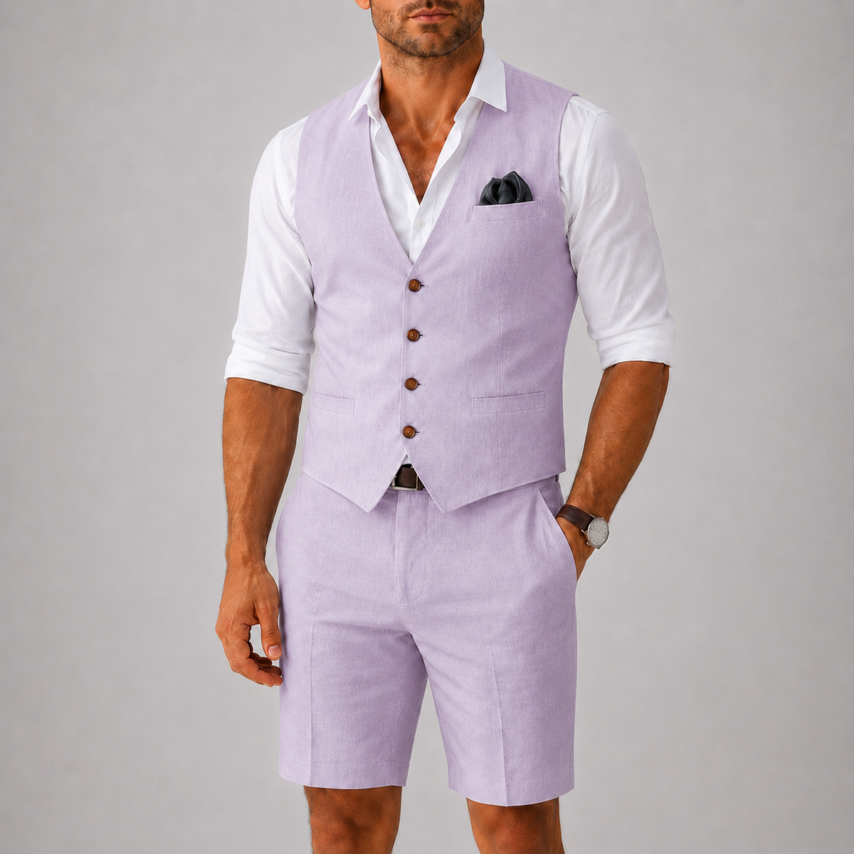 Men’s Linen-Look Vest and Shorts Set
