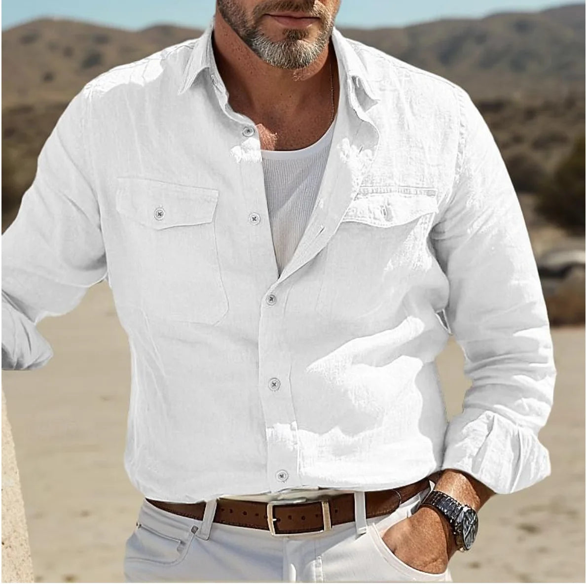 Men’s Linen Shirt with Chest Pockets