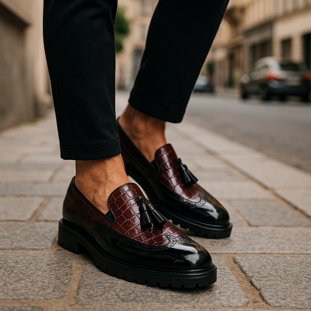Men's Loafers With Croc-Embossed Tassels