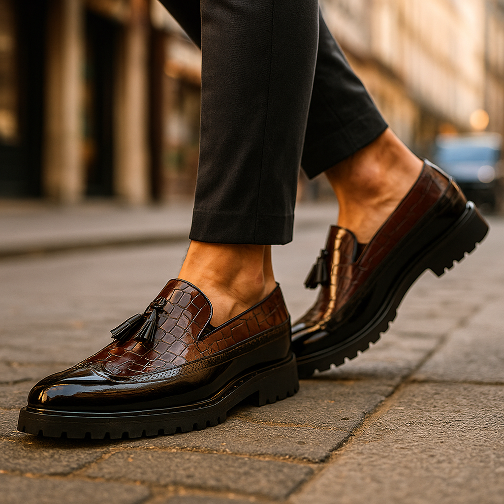Men's Loafers With Croc-Embossed Tassels