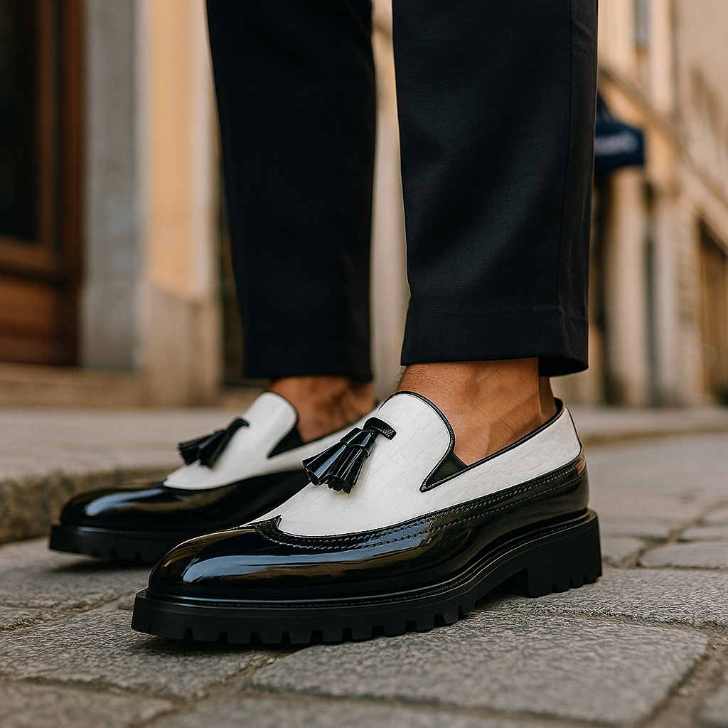 Men's Loafers With Croc-Embossed Tassels