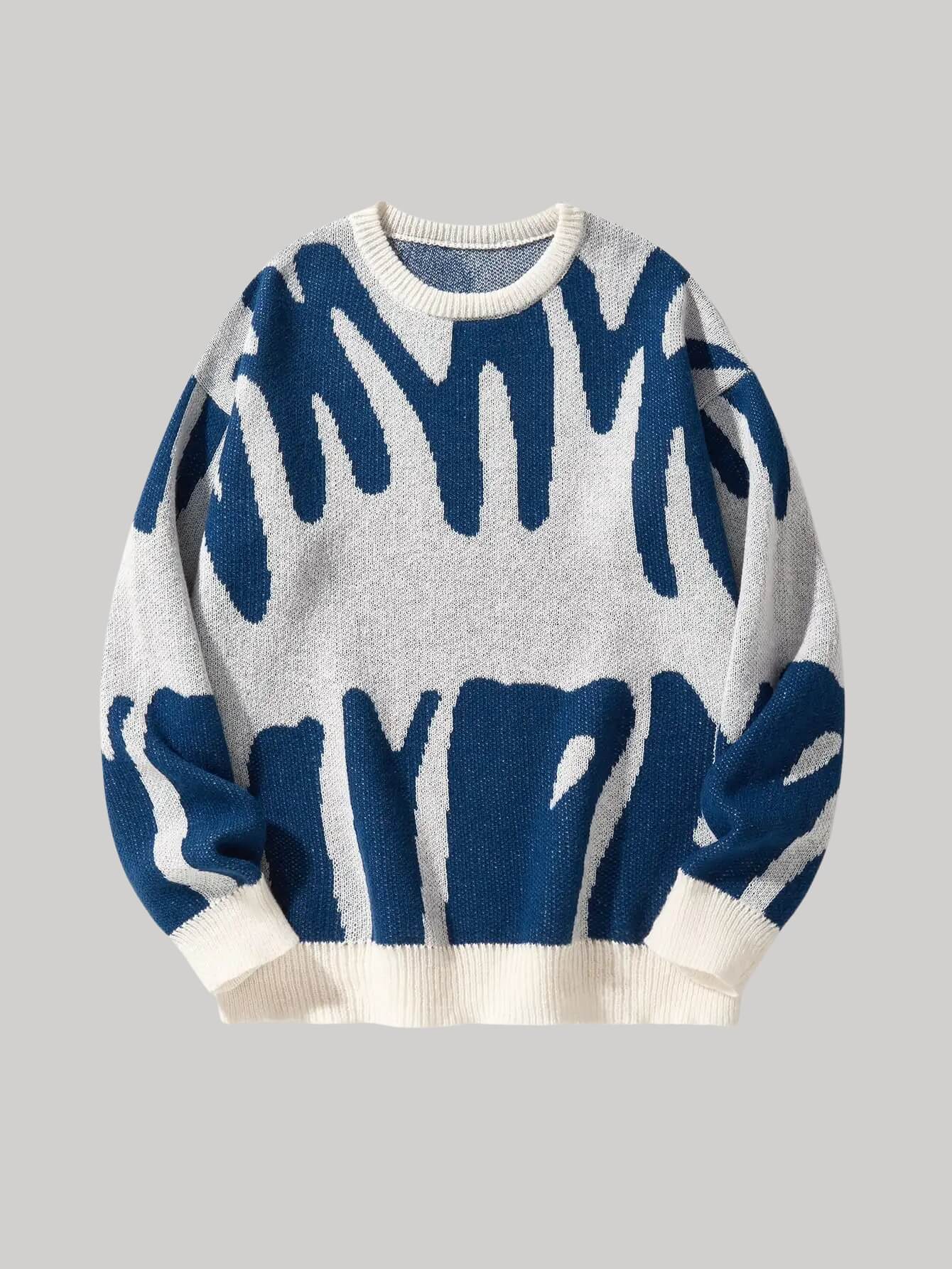 Men’s Oversized Black and Grey Abstract Sweater