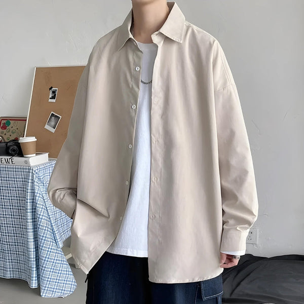 Men's Oversized Long-Sleeve Button-Up Shirt