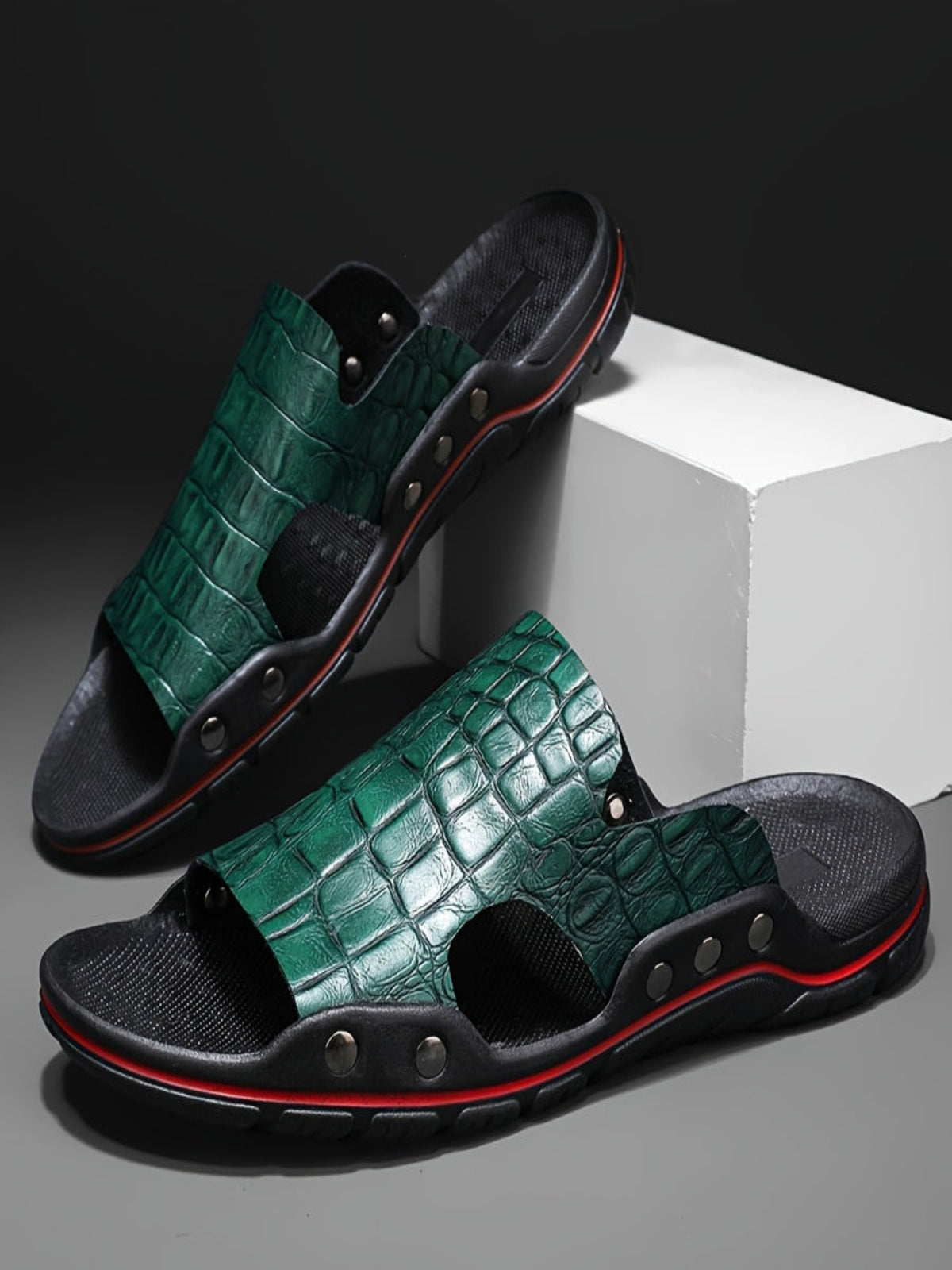 Men's Crocodile-Texture Sandals