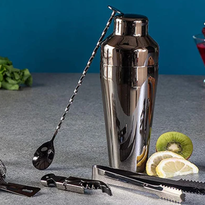 Metal Bartending Kit with Wooden Stand