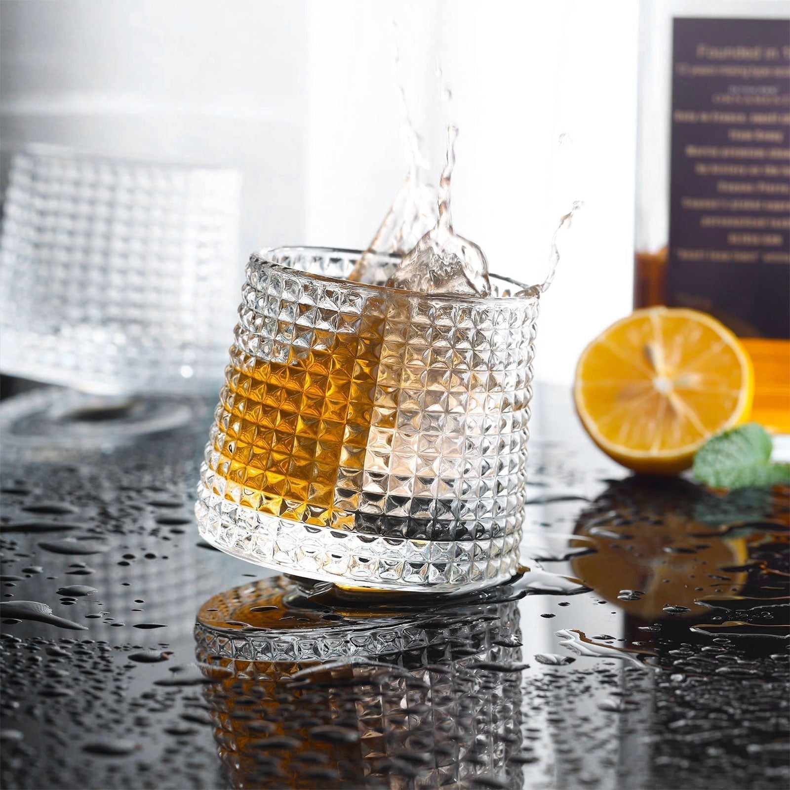 Microwave-Safe Rotating Whiskey Glass