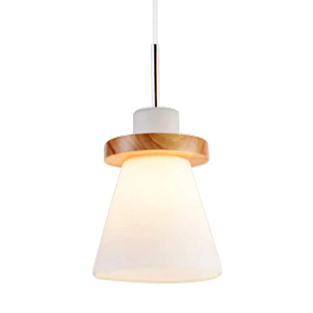 Minimalist Trapezoid Pendant Light in White Wood and Glass – Stylish Kitchen Pendant Lighting for Bedroom, Dining, and Living Room