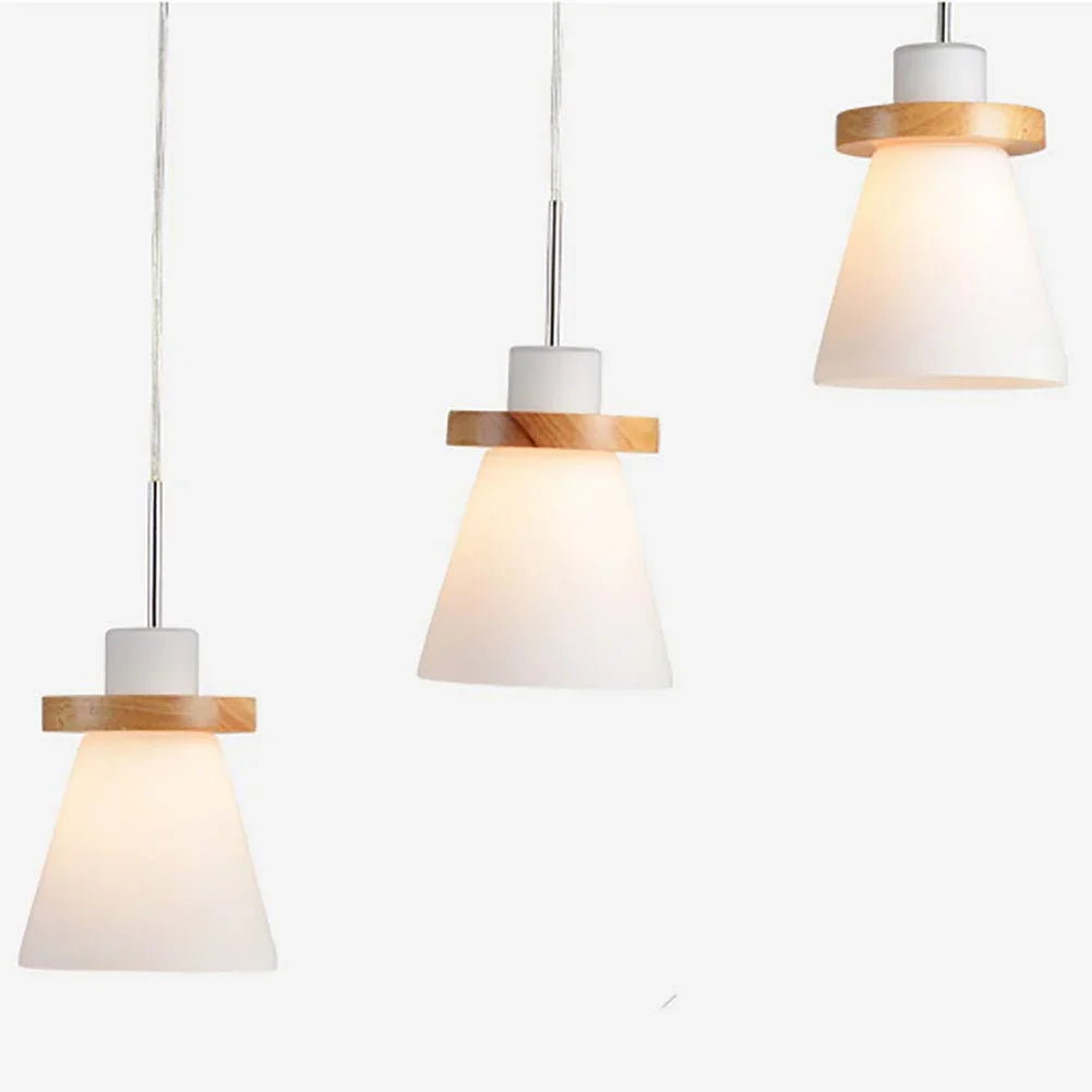 Minimalist Trapezoid Pendant Light in White Wood and Glass – Stylish Kitchen Pendant Lighting for Bedroom, Dining, and Living Room