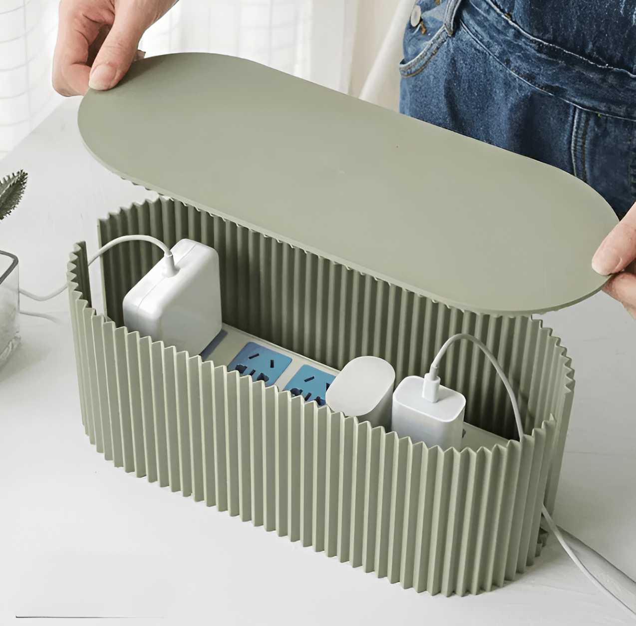 Minimalist Cable Management Box – Plastic Cable Organizer for Chargers and Power Strips