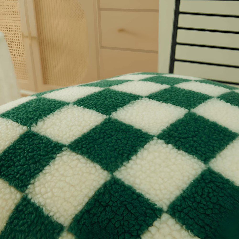 Modern Checkered Cushion Cover in Green and Coffee Brown – Soft Polyester with Hidden Zipper for Stylish Home Decor