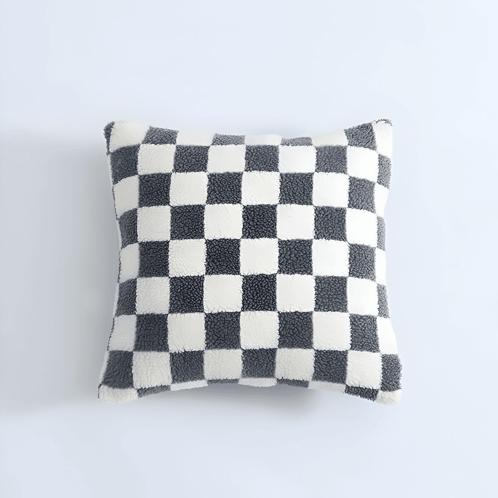 Modern Checkered Cushion Cover in Green and Coffee Brown – Soft Polyester with Hidden Zipper for Stylish Home Decor