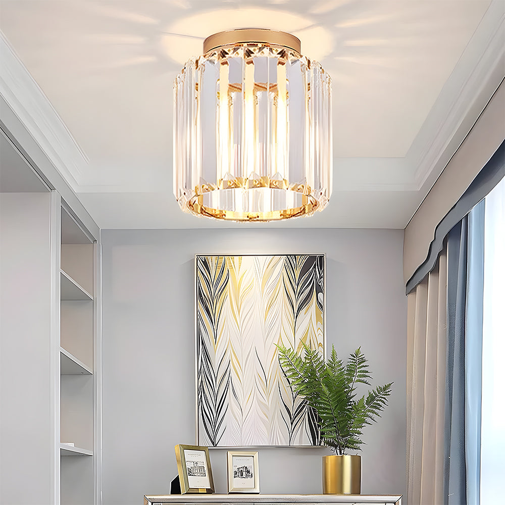 Modern Flush Mount Ceiling Light Fixture in Black – 1-Light Crystal Design for Hallway and Living Room