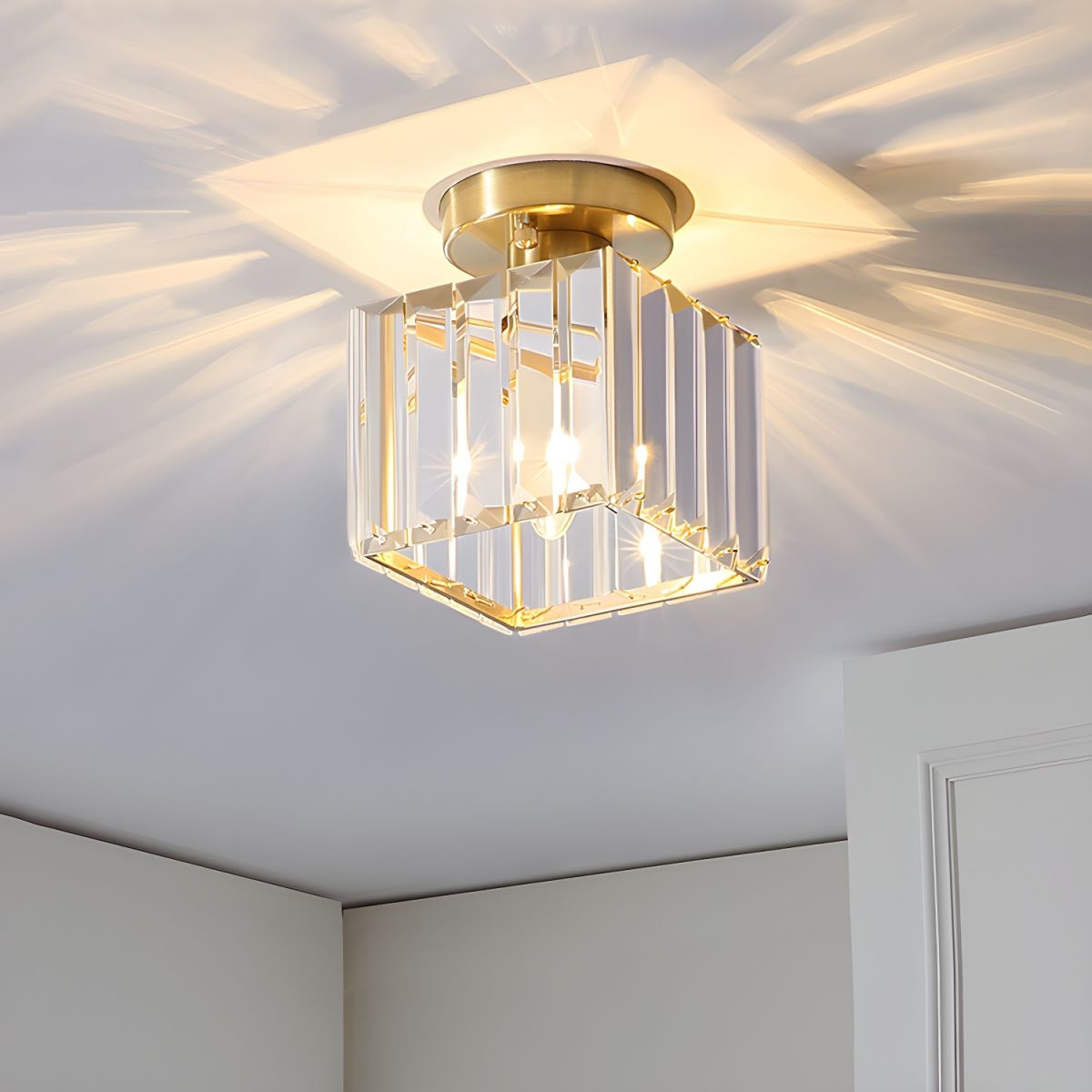 Modern Flush Mount Ceiling Light Fixture in Black – 1-Light Crystal Design for Hallway and Living Room