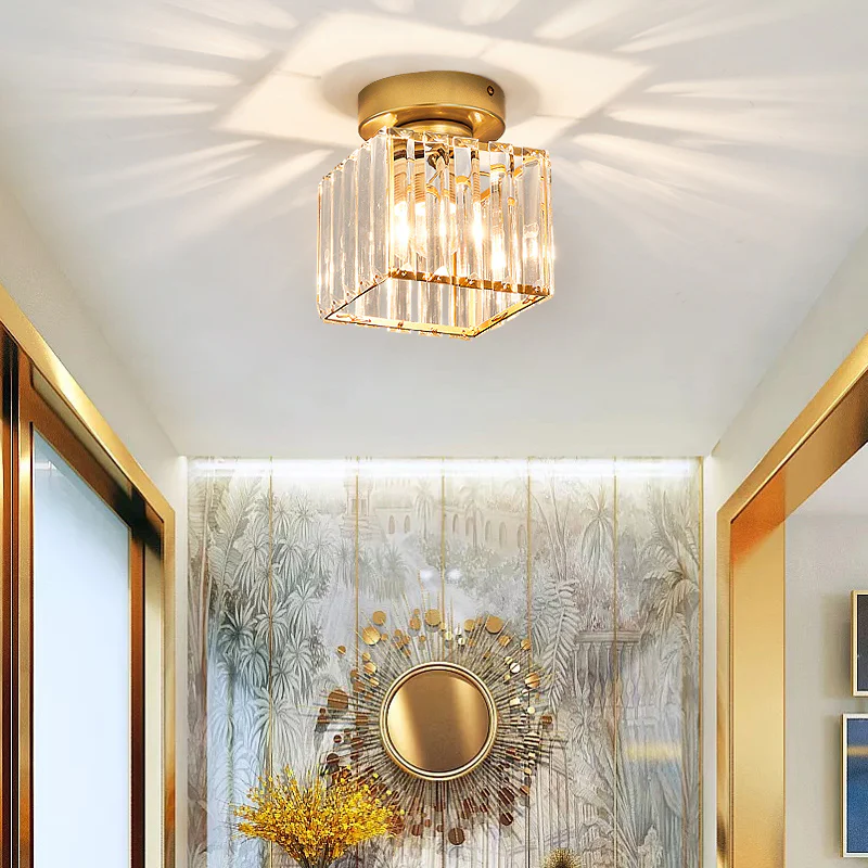 Modern Flush Mount Ceiling Light Fixture in Black – 1-Light Crystal Design for Hallway and Living Room
