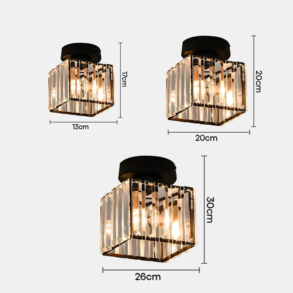 Modern Flush Mount Ceiling Light Fixture in Black – 1-Light Crystal Design for Hallway and Living Room
