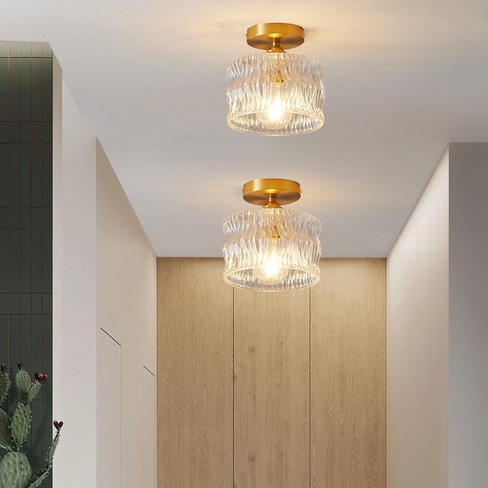 Modern Glass Gold Ceiling Lamp Flush Mount Light Fixture
