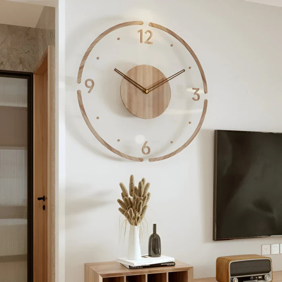 Modern Wall Clock 30 cm - Stylish Acrylic and Wood Design for Living Room Decor, Silent Quartz Mechanism