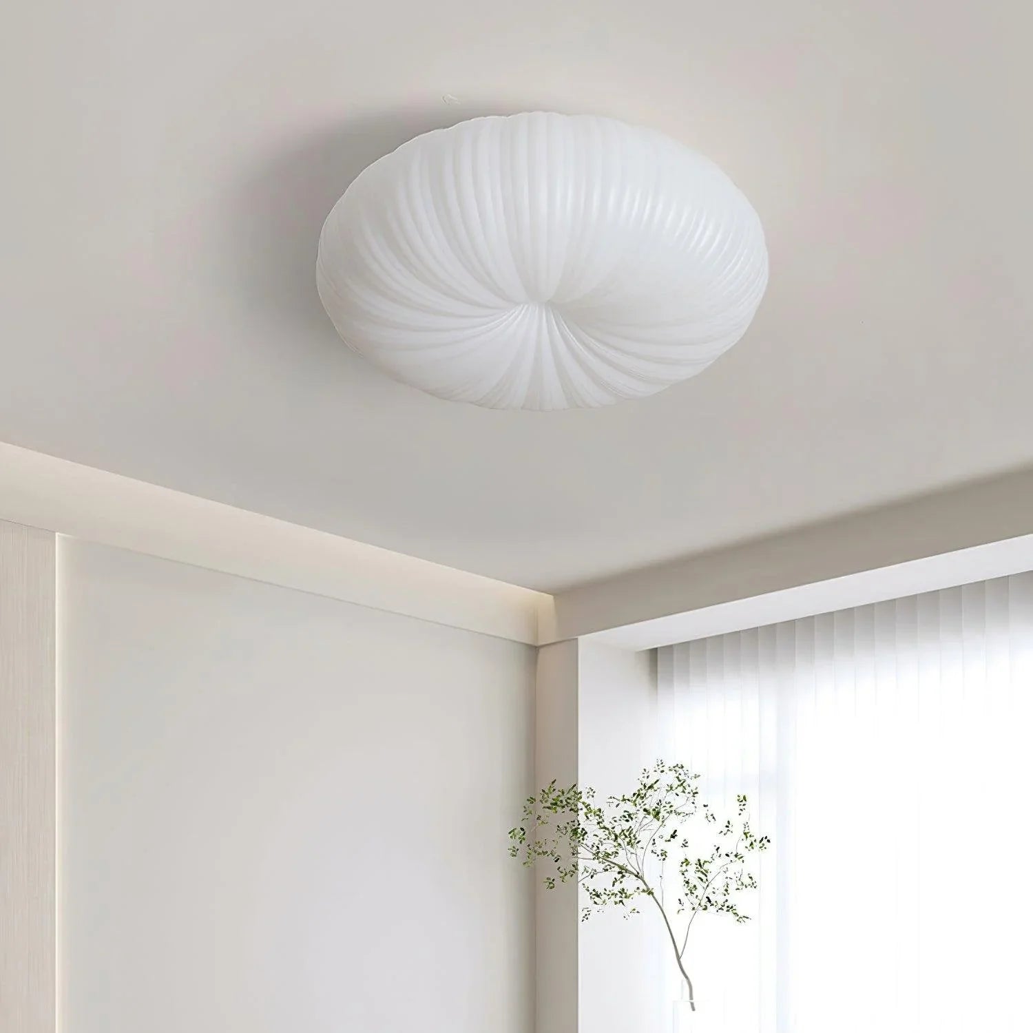 Japandi Dome Ceiling Light with Shell-Inspired Pleated Design