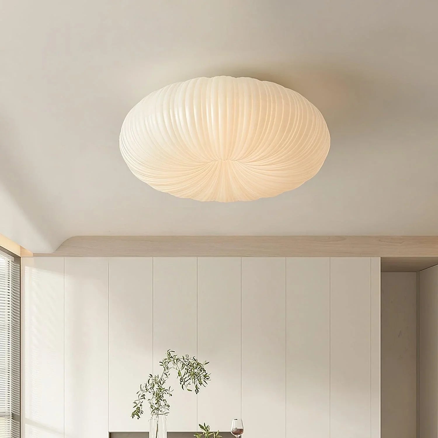 Japandi Dome Ceiling Light with Shell-Inspired Pleated Design