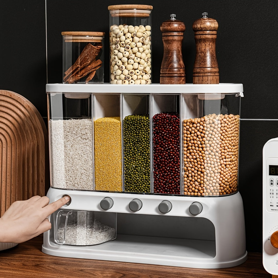 Multi-Compartment Kitchen Grain Storage Container with Airtight Flip Lid