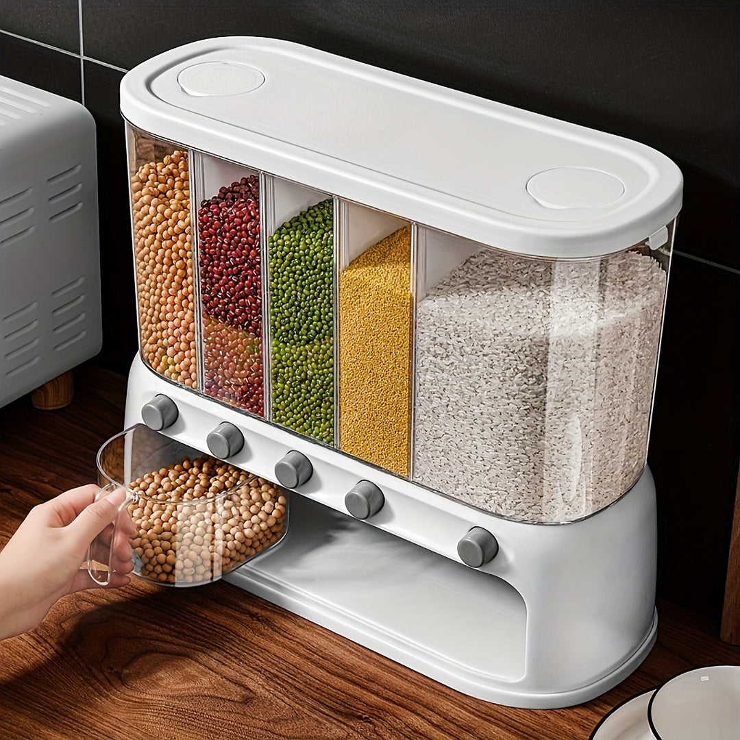 Multi-Compartment Kitchen Grain Storage Container with Airtight Flip Lid