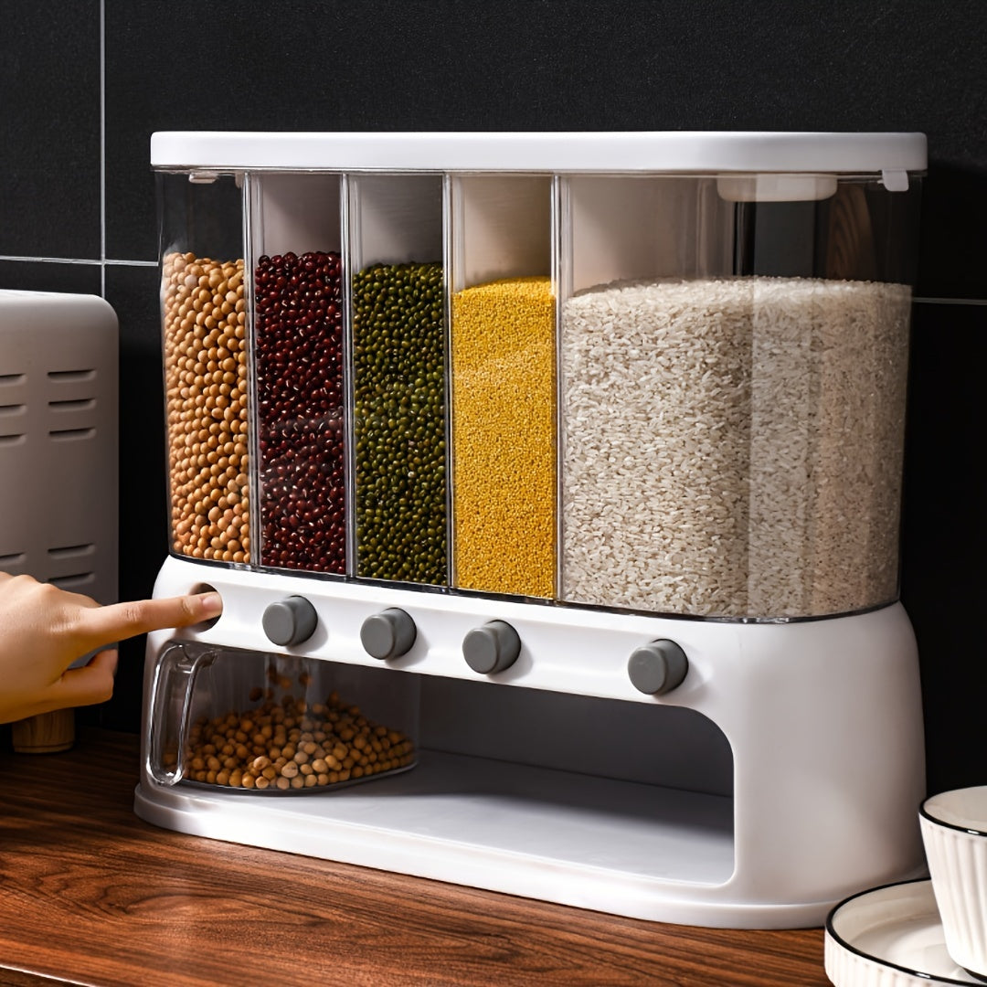 Multi-Compartment Kitchen Grain Storage Container with Airtight Flip Lid