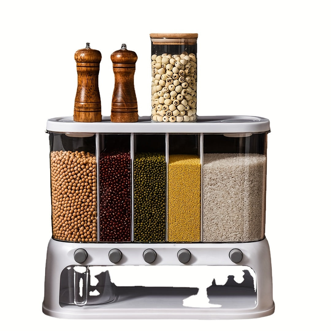 Multi-Compartment Kitchen Grain Storage Container with Airtight Flip Lid