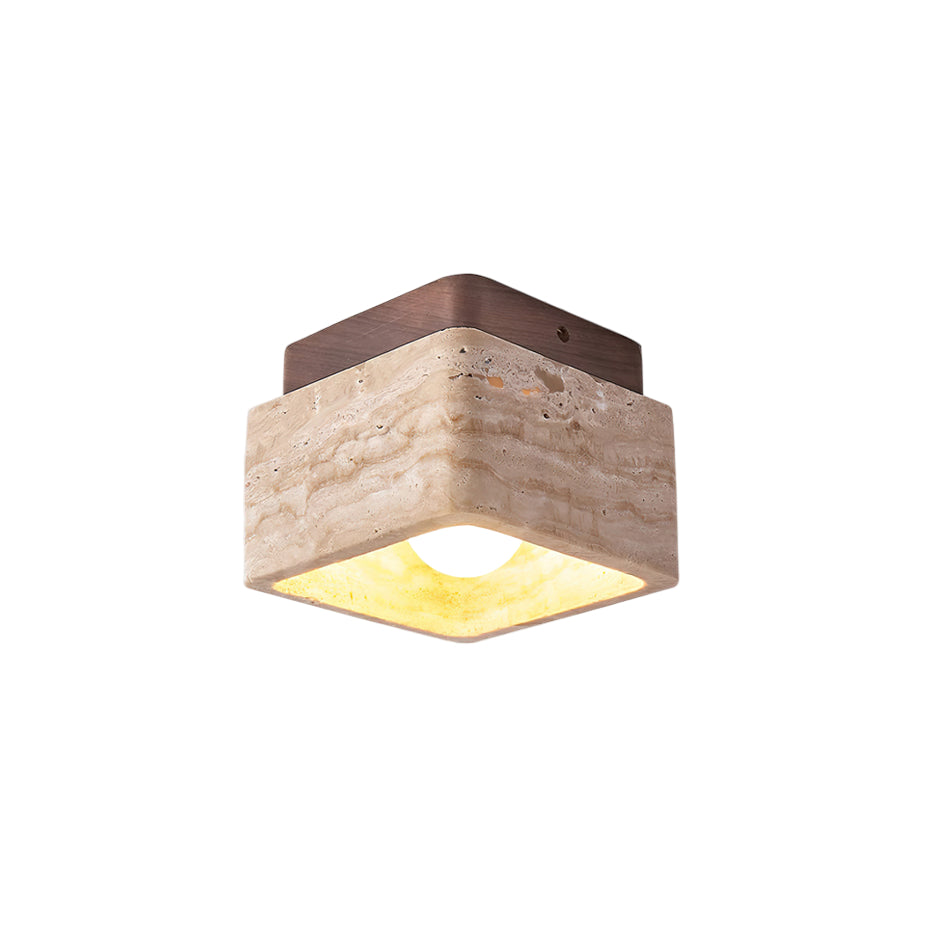 Natural Stone and Wood Ceiling Lamp Flush Mount Light Fixture