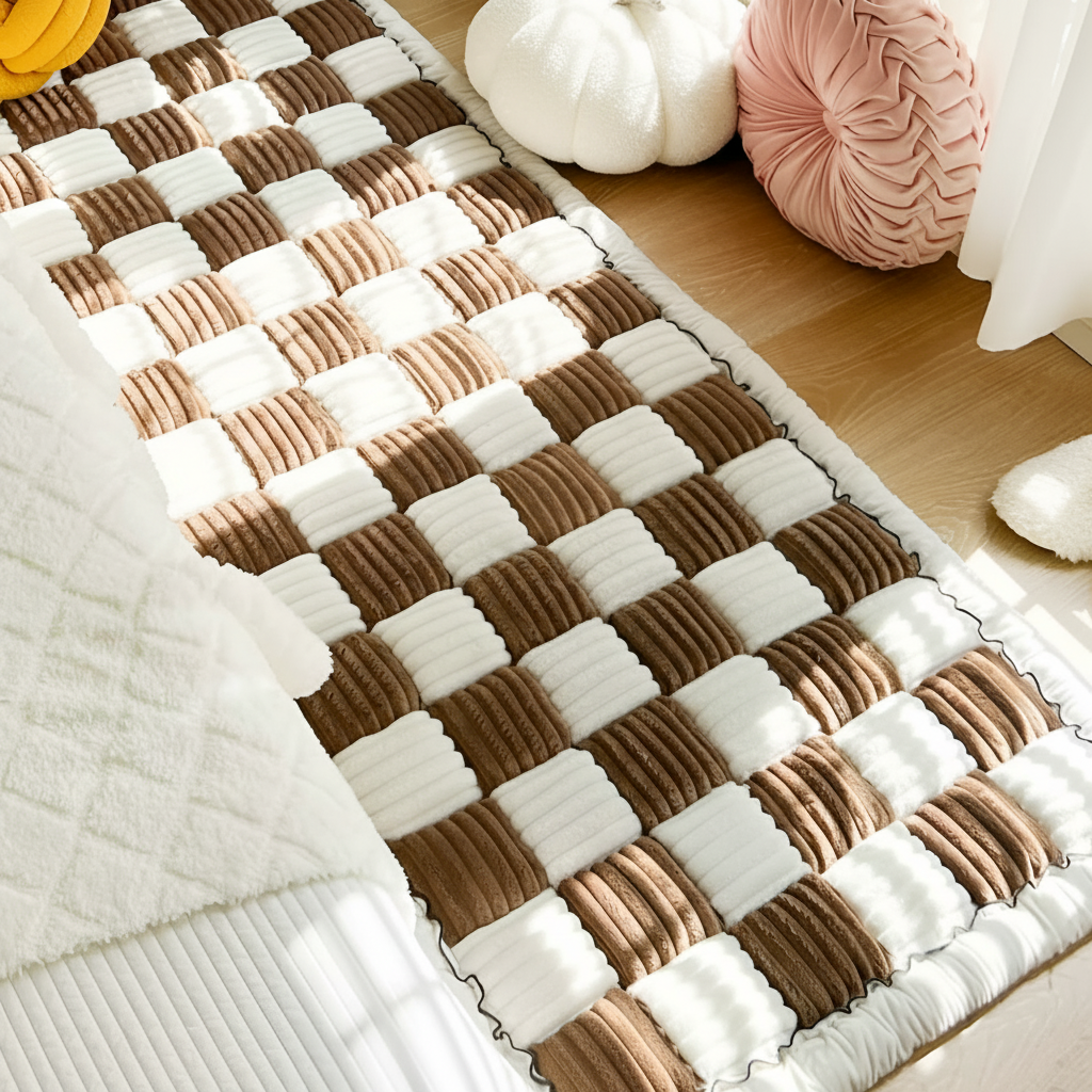 Non-Slip Checkered Plush Pet Mat