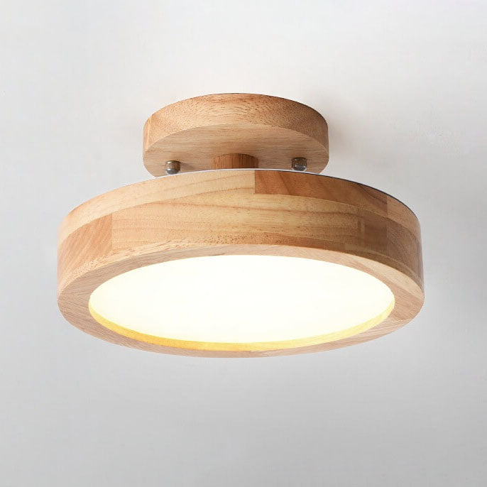 Nordic Round LED Flush Mount Ceiling Light Fixture with Adjustable Color Temperature – Modern Wood Design for Living Room, Hallway, Bedroom