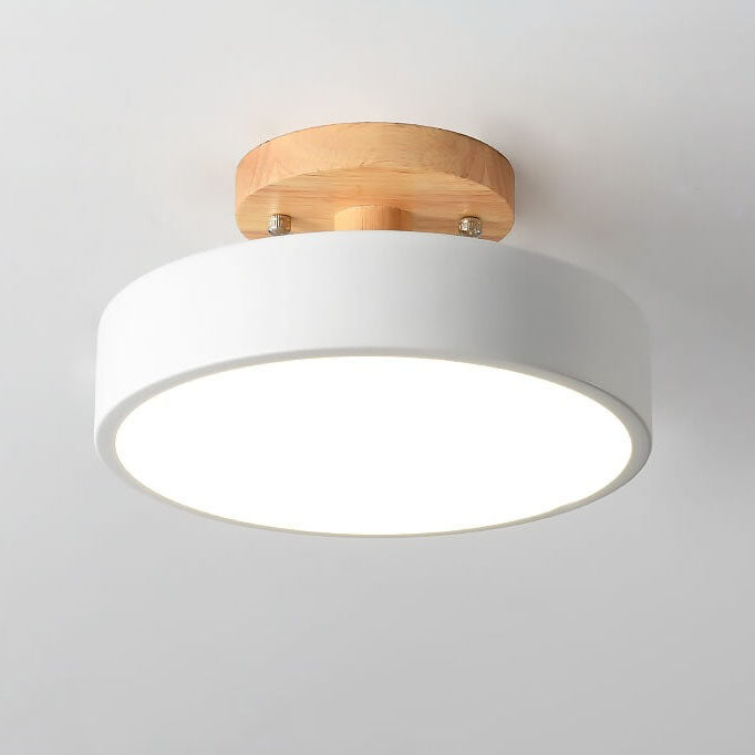 Nordic Round LED Flush Mount Ceiling Light Fixture with Adjustable Color Temperature – Modern Wood Design for Living Room, Hallway, Bedroom