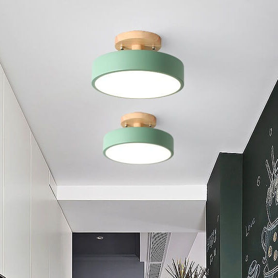 Nordic Round LED Flush Mount Ceiling Light Fixture with Adjustable Color Temperature – Modern Wood Design for Living Room, Hallway, Bedroom