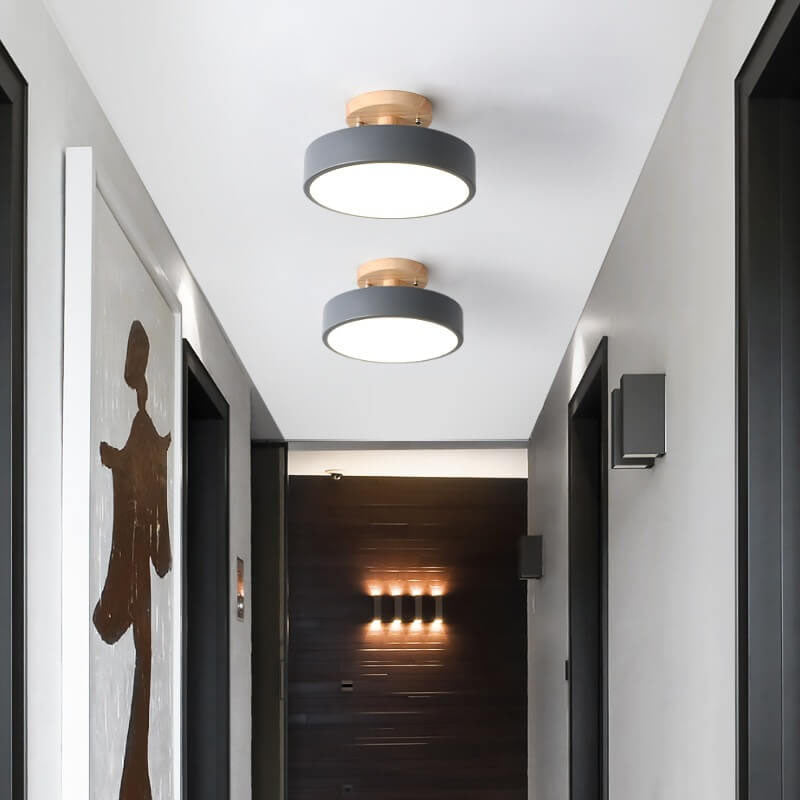 Nordic Round LED Flush Mount Ceiling Light Fixture with Adjustable Color Temperature – Modern Wood Design for Living Room, Hallway, Bedroom