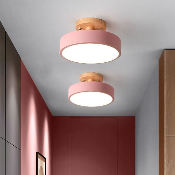 Nordic Round LED Flush Mount Ceiling Light Fixture with Adjustable Color Temperature – Modern Wood Design for Living Room, Hallway, Bedroom