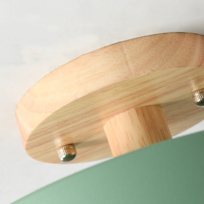 Nordic Round LED Flush Mount Ceiling Light Fixture with Adjustable Color Temperature – Modern Wood Design for Living Room, Hallway, Bedroom