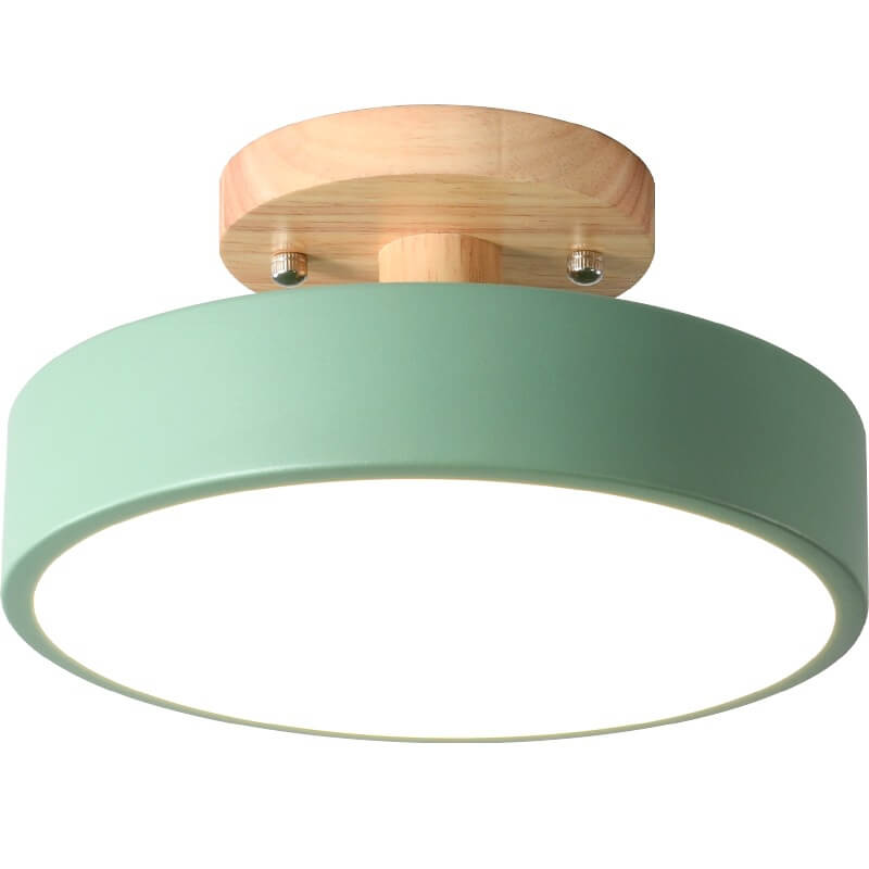 Nordic Round LED Flush Mount Ceiling Light Fixture with Adjustable Color Temperature – Modern Wood Design for Living Room, Hallway, Bedroom