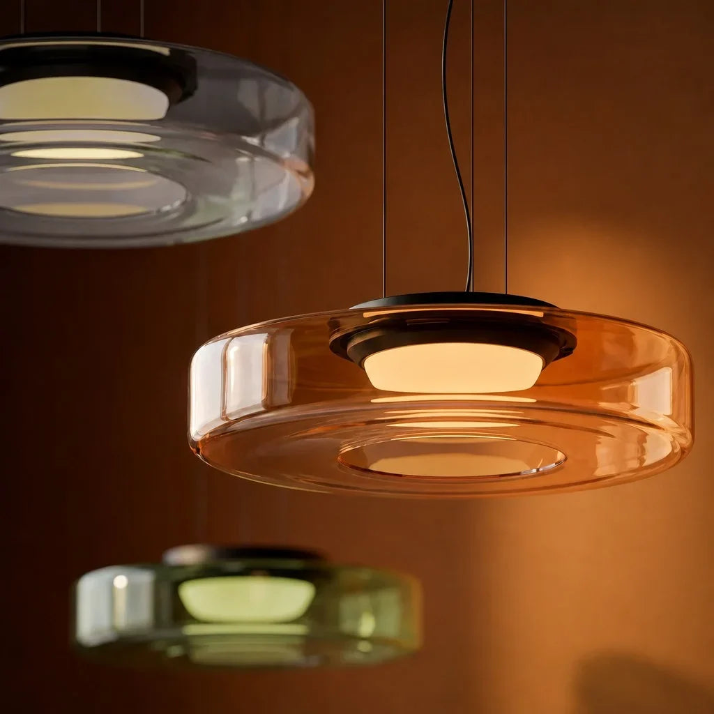Nordic Creative Glass Pendant Light with Multi-Layer Disc Shade, Modern Macaron Design for Kitchen Island