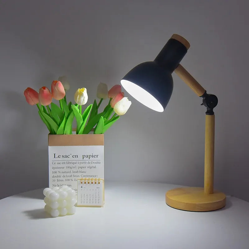 Nordic Wooden Desk Lamp Adjustable Modern Table Light