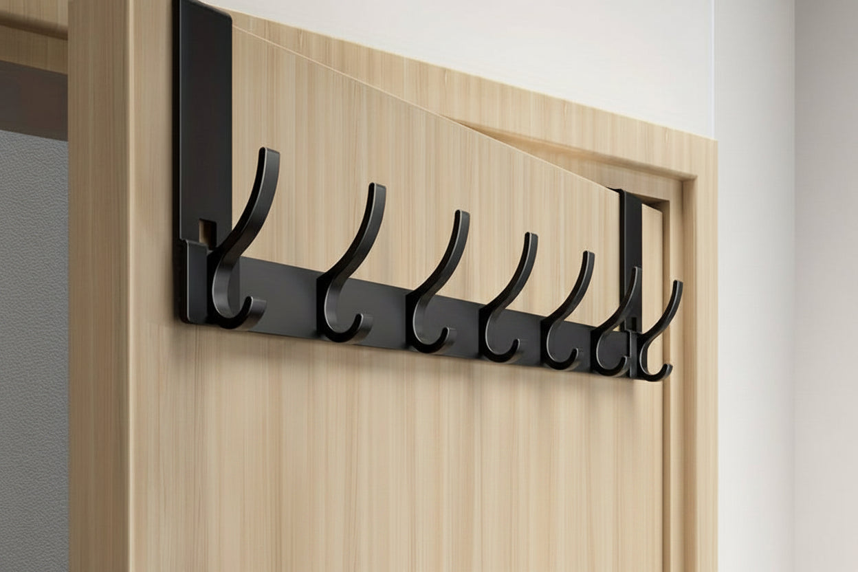 Over-the-Door Coat Rack with Multiple Double Hooks – No-Drill Aluminum Door Hanger