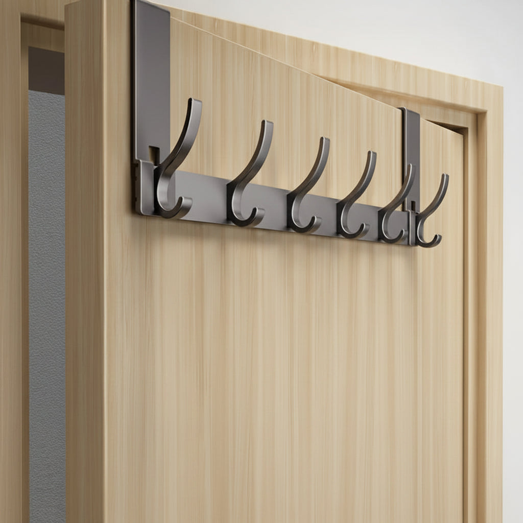 Over-the-Door Coat Rack with Multiple Double Hooks – No-Drill Aluminum Door Hanger