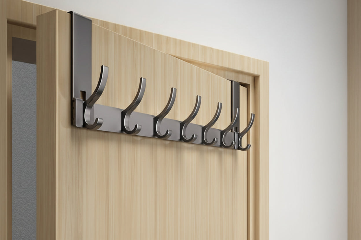Over-the-Door Coat Rack with Multiple Double Hooks – No-Drill Aluminum Door Hanger